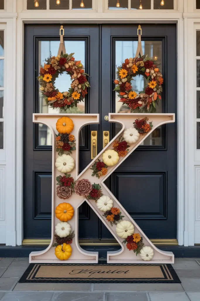 DIY Thanksgiving door decor Ideas - Monogram Letter Wreath