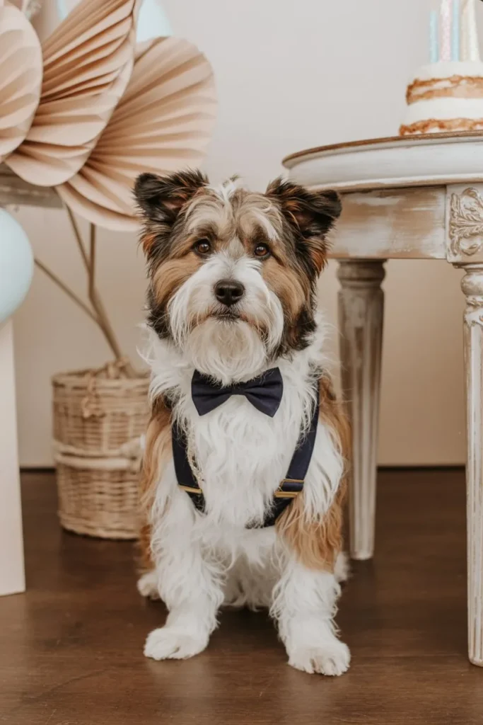Dog formal wear bow tie suspenders outfit