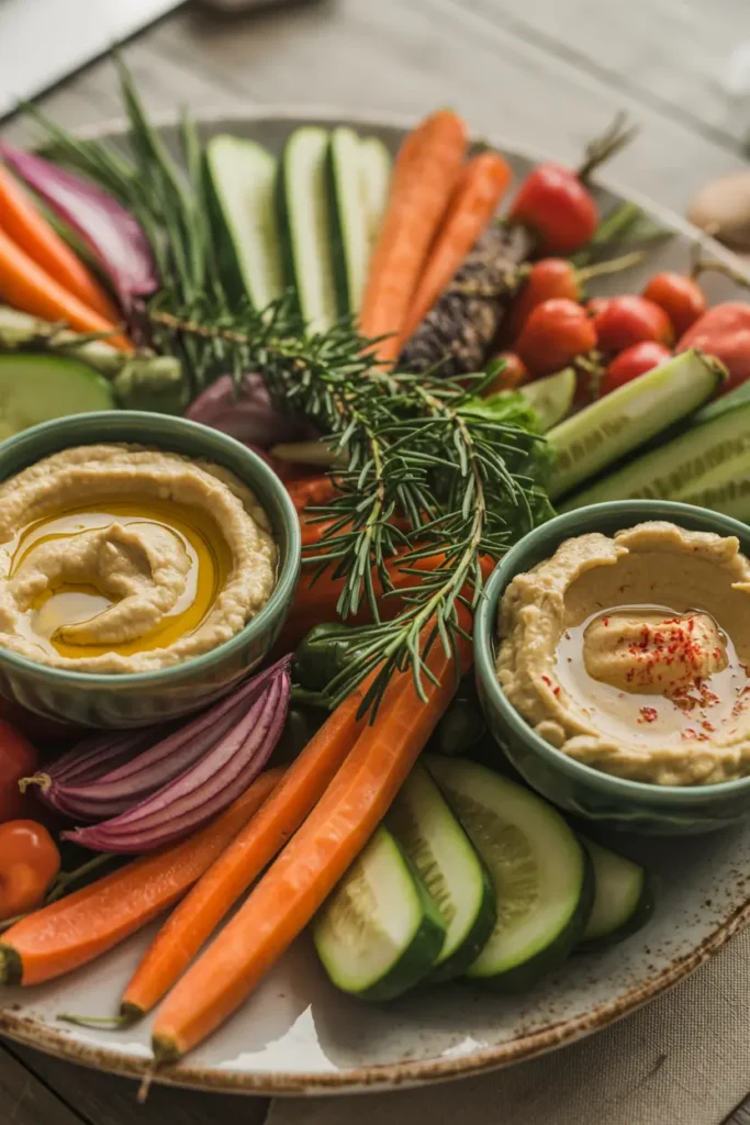 Fall veggie platter (cheese, squash, sprouts, hummus, carrots)