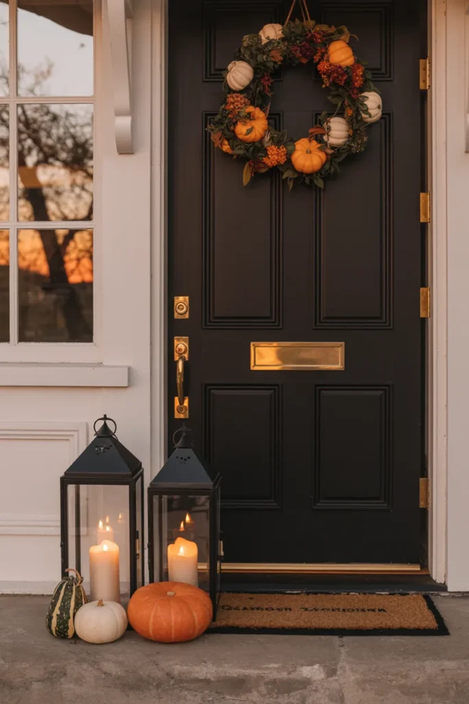 Farmhouse Lantern Duo Thanksgiving door ideas