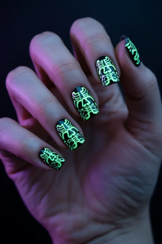 Glow-in-the-dark Halloween nails