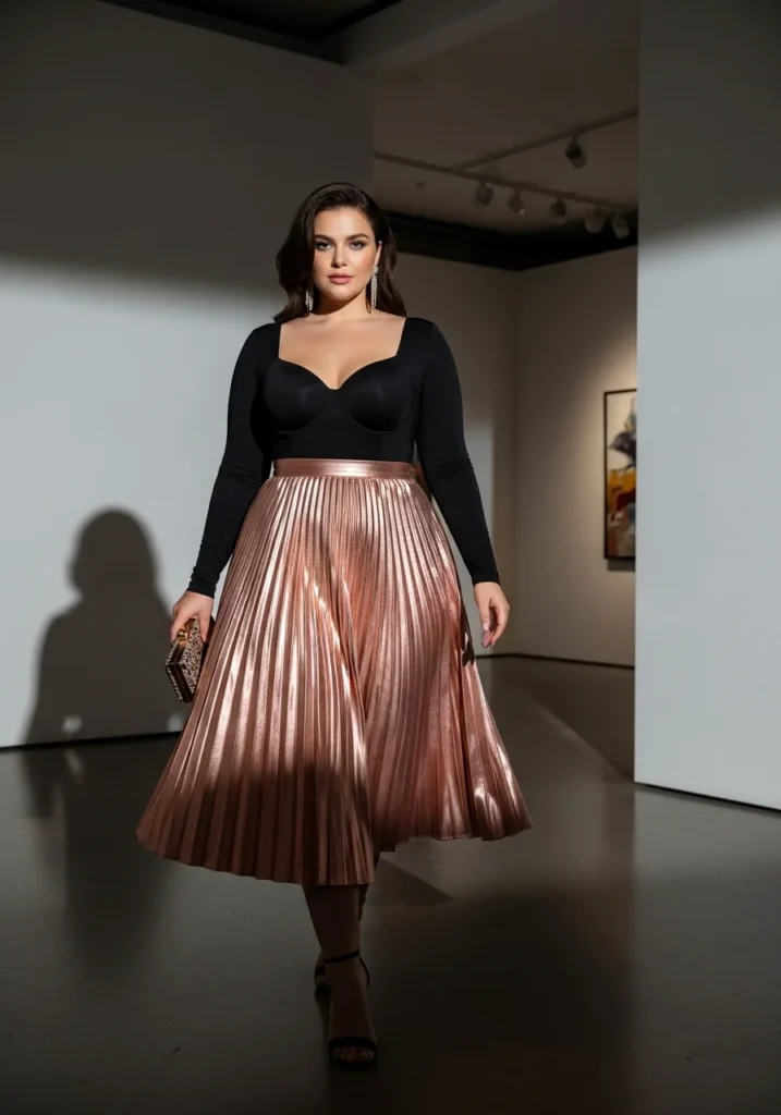 Metallic plus size party outfit