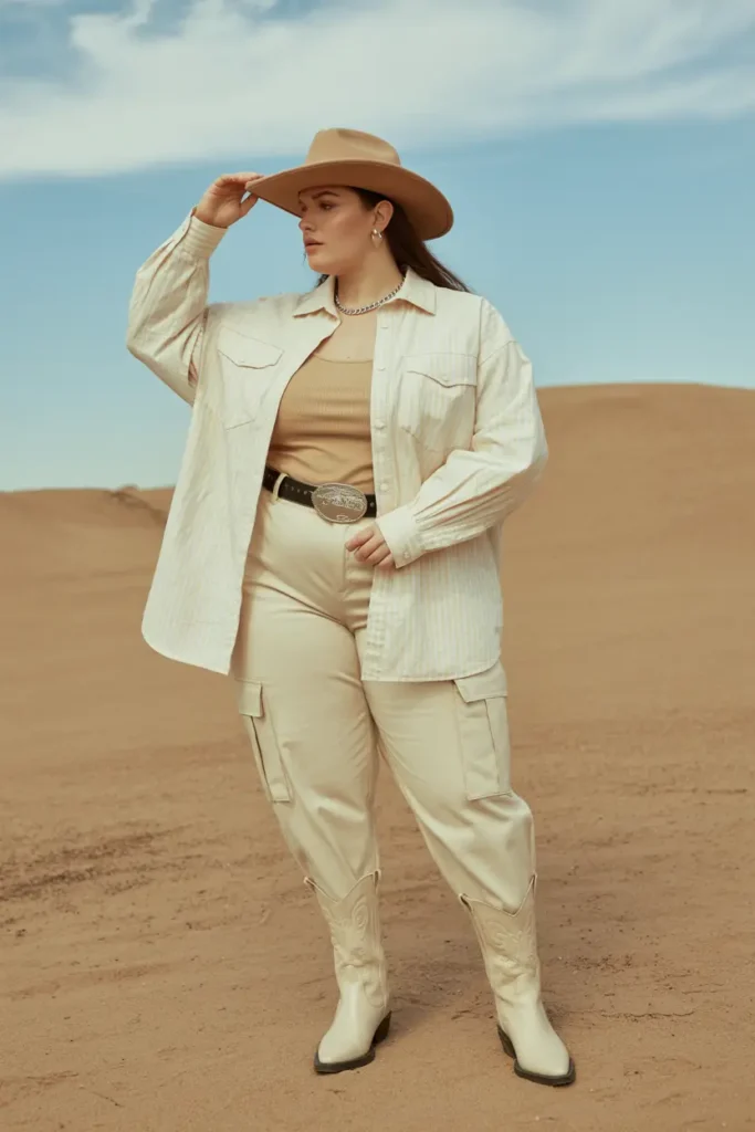 Monochromatic plus size cowgirl style