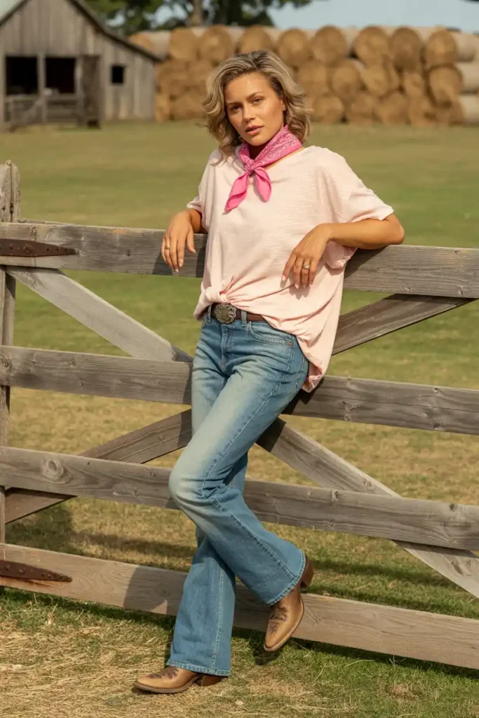 Pink bandana cowgirl look