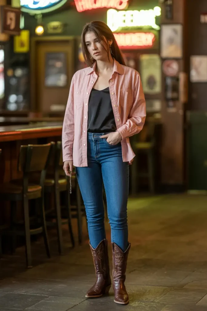 Pink denim western style