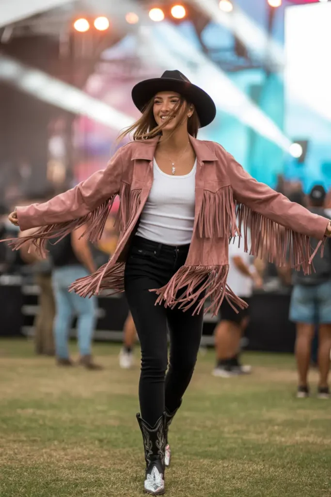 Pink fringe western jacket