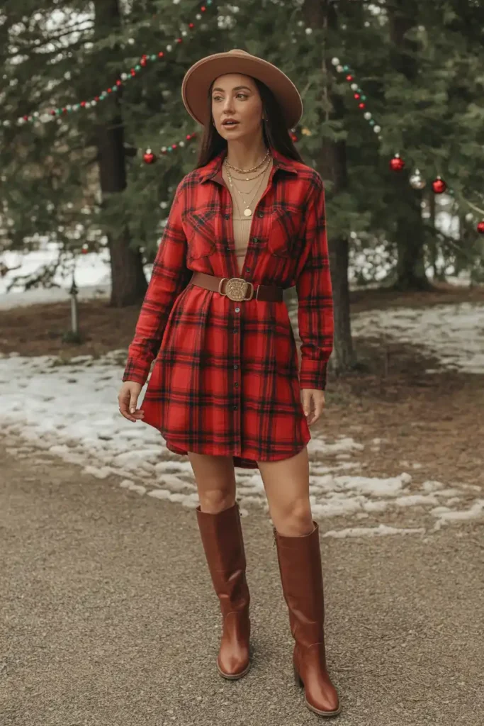 Plaid dress western Christmas