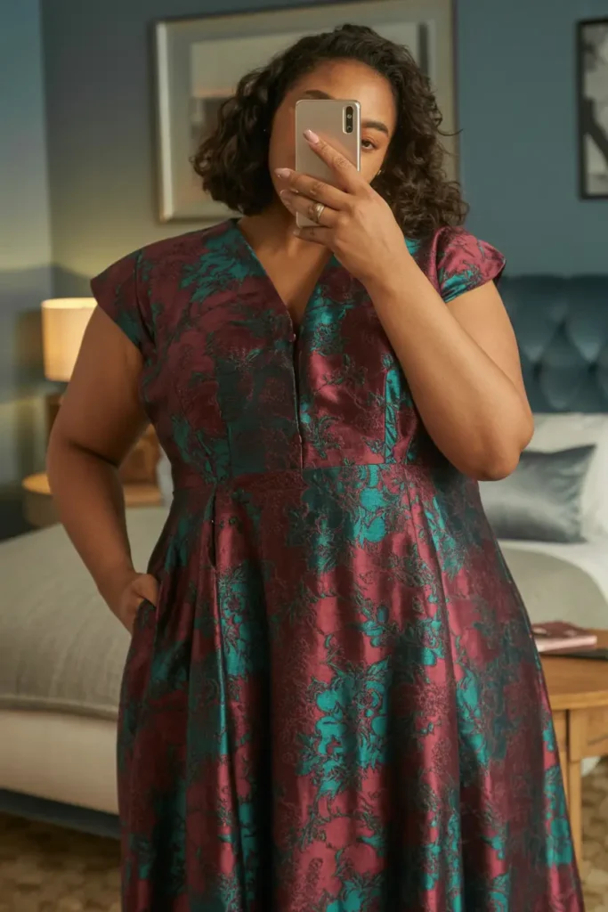 Plus size Christmas jacquard mid dress ideas