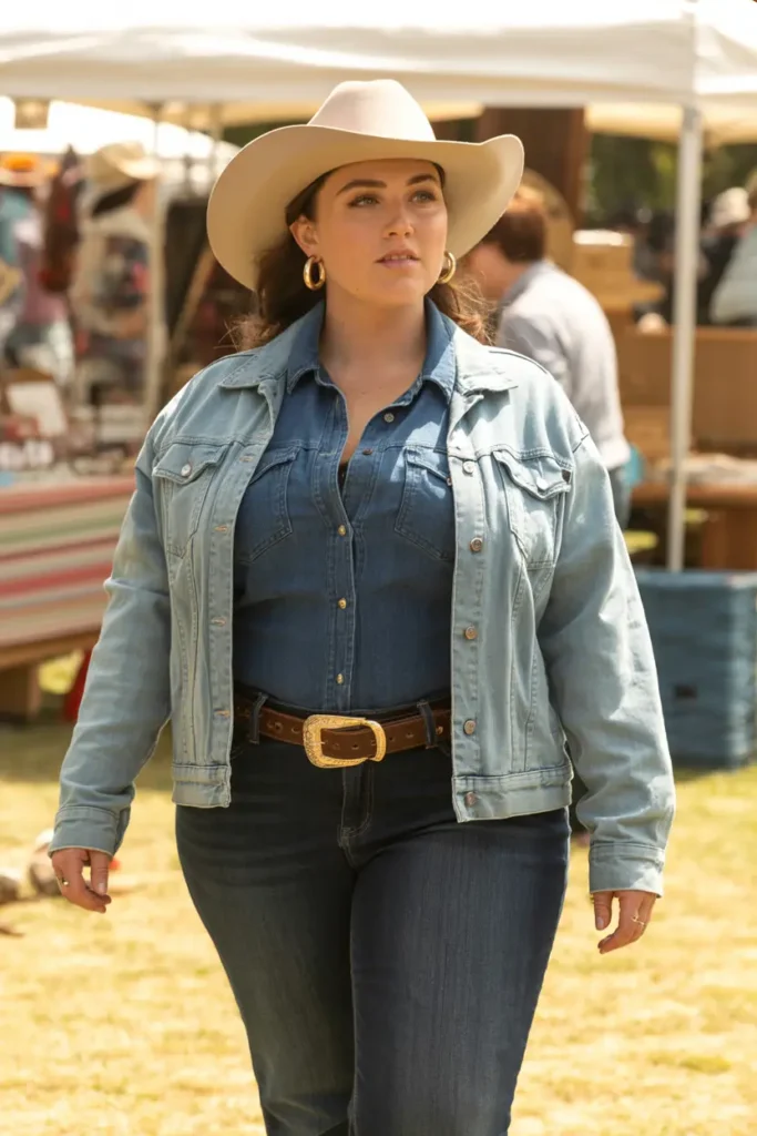 Plus size curvy denim western outfit
