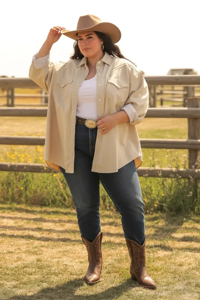 Plus size denim western outfit