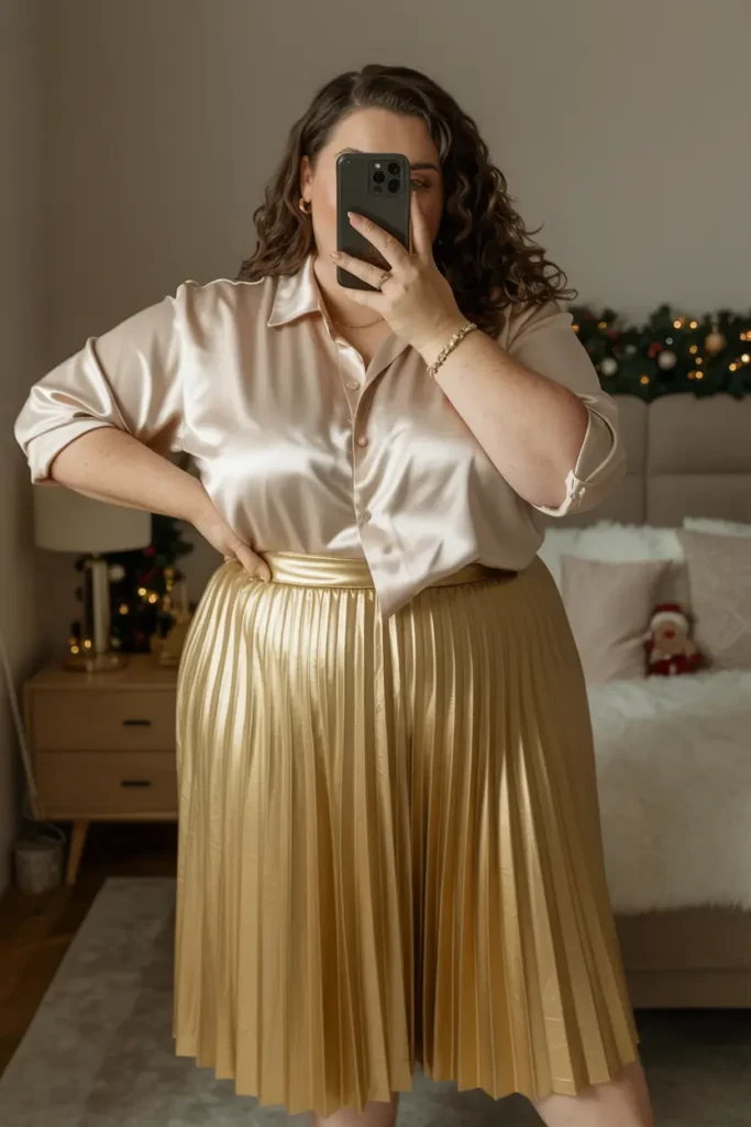 Plus size midi skirt holiday party outfit