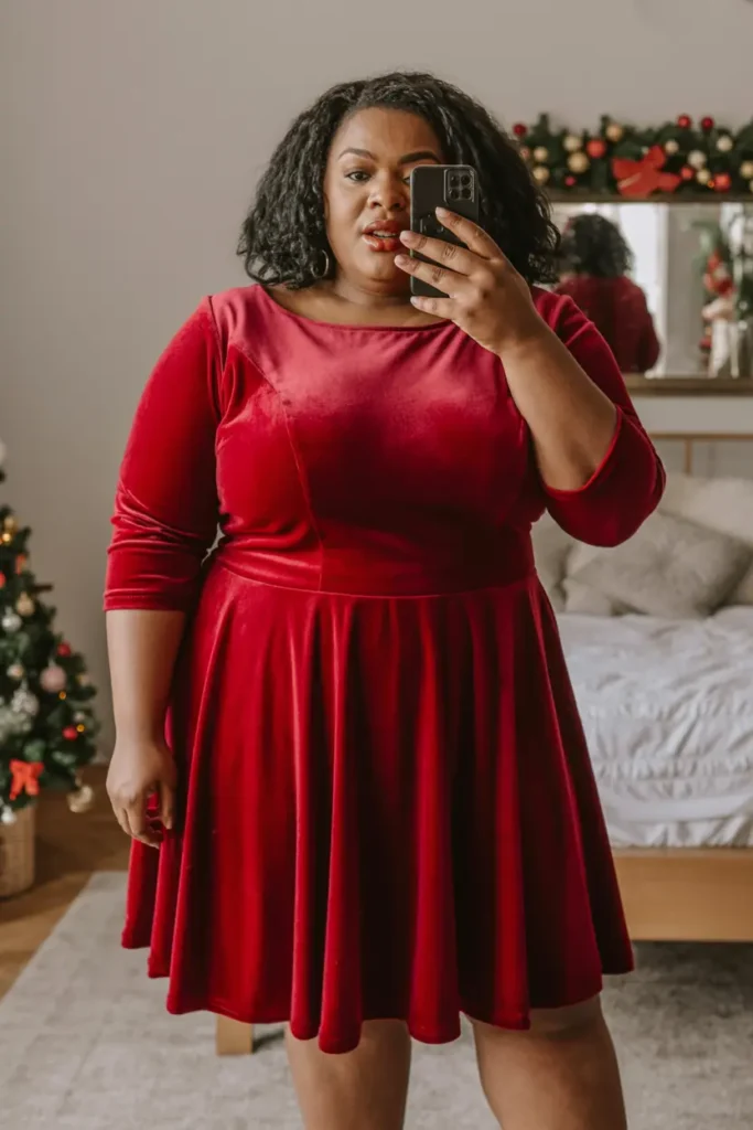 Plus size red fit and flare Christmas dress