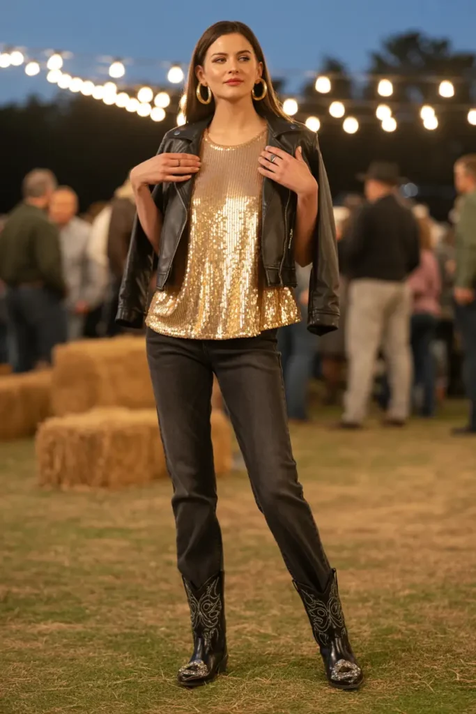 Sequin cowgirl Christmas outfit