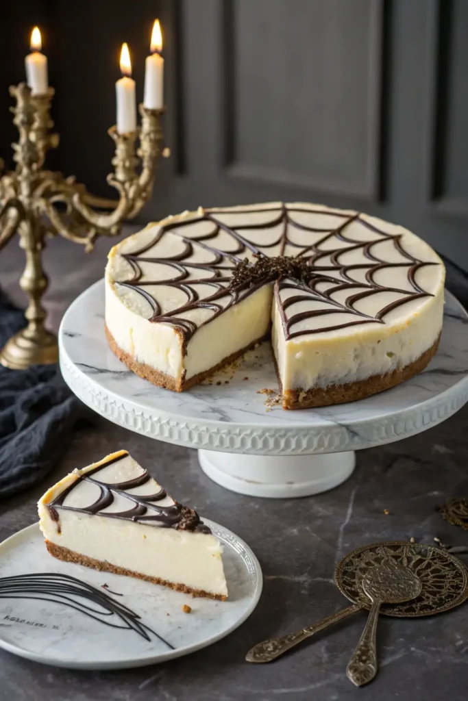 Spiderweb Halloween cheesecake dessert