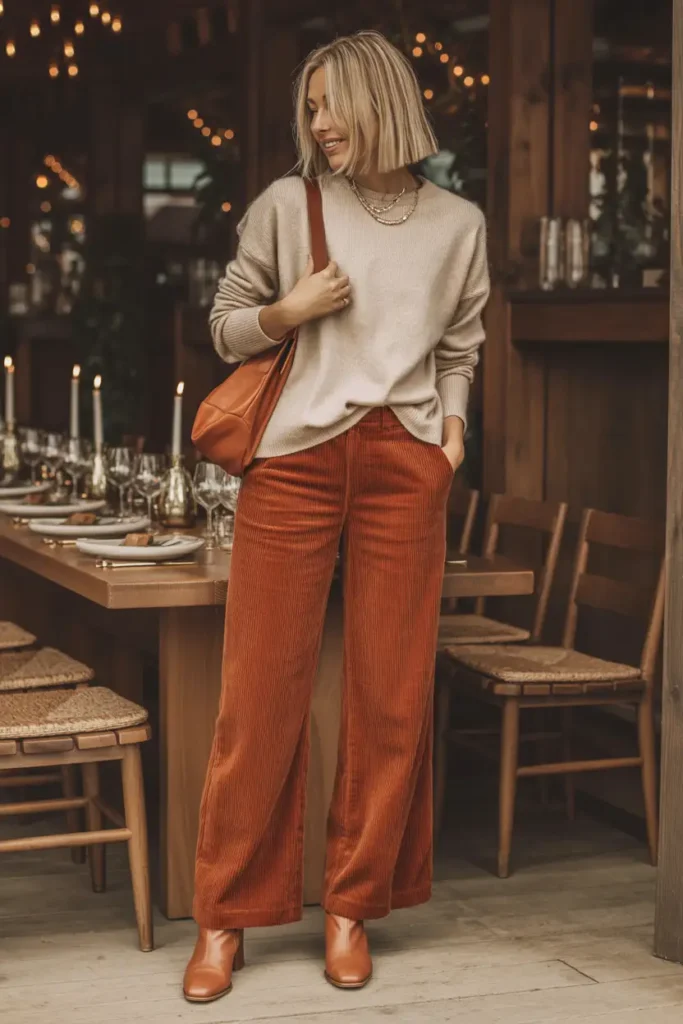 Thanksgiving corduroy pants outfit
