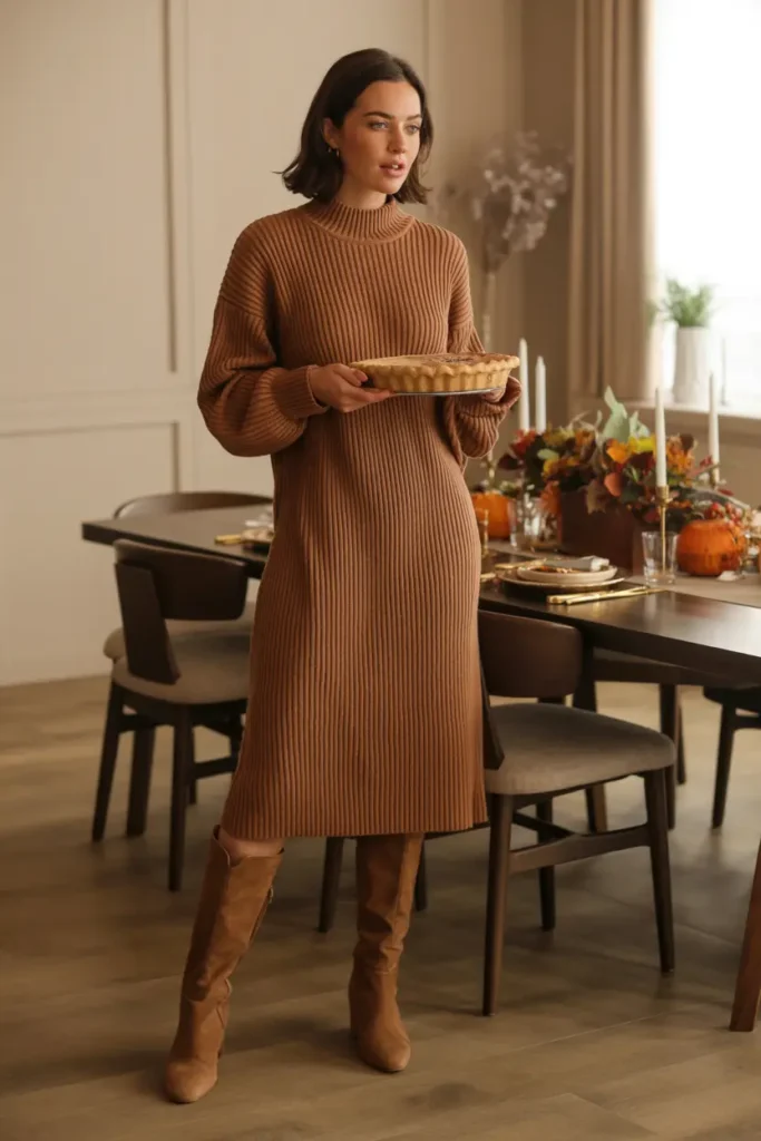Thanksgiving sweater dress outfit