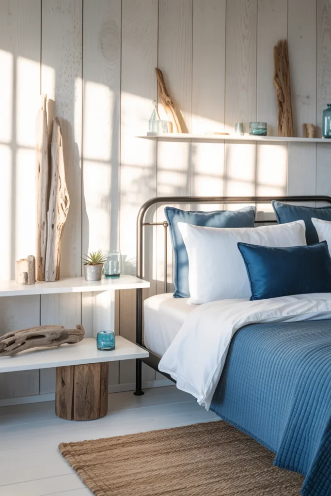 Black bed frame coastal decor