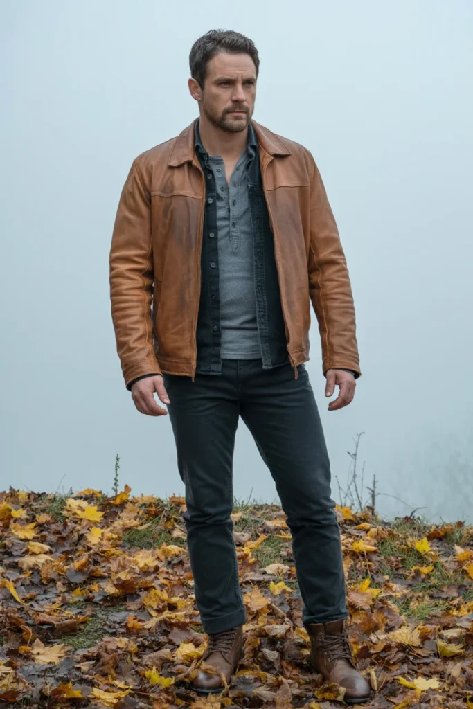 Black denim shirt layering men