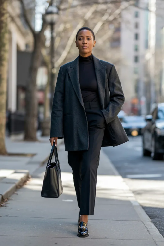 Blazer turtleneck winter outfit