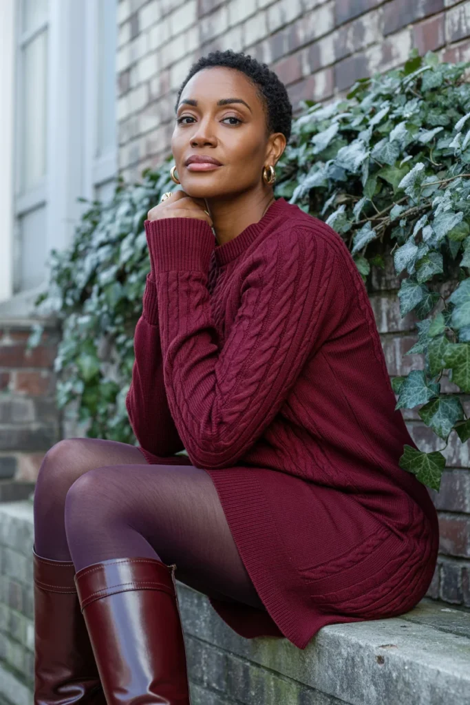 Burgundy winter outfit melanin