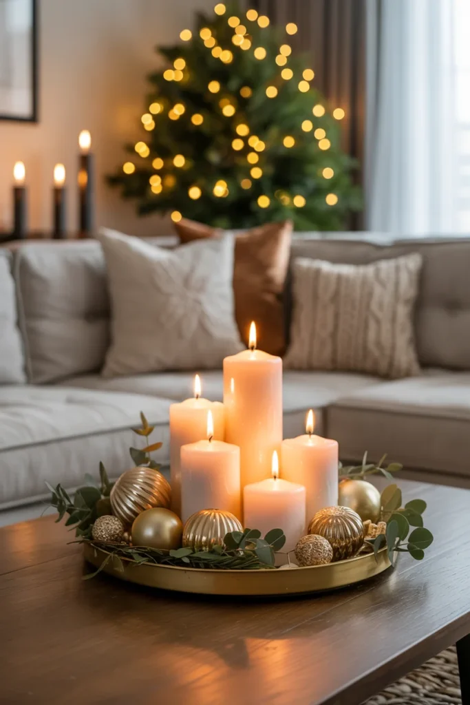 Christmas coffee table candlescape