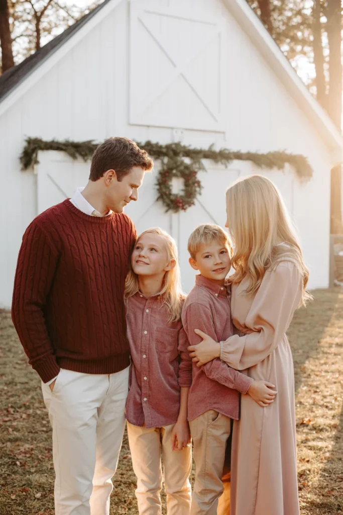 Coordinating family holiday outfits burgundy
