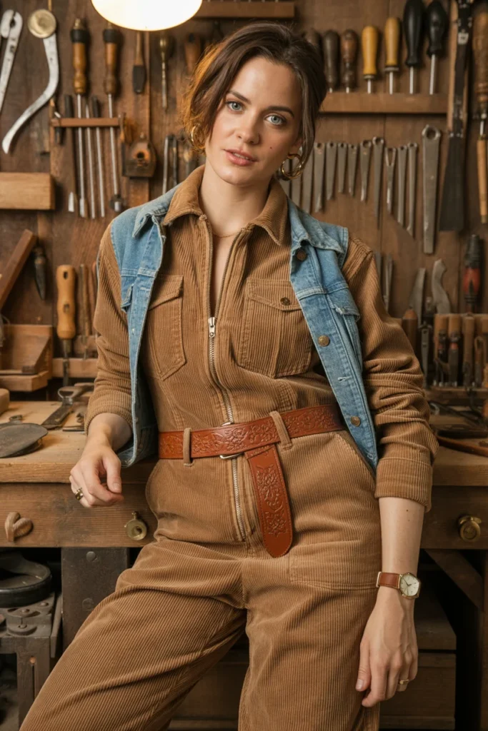 Corduroy jumpsuit western winter look