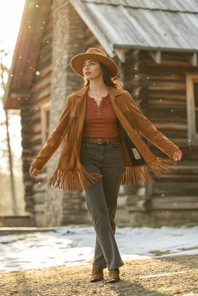 Cowgirl winter outfits fringe