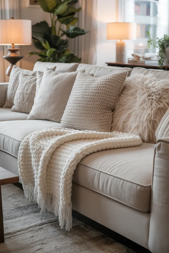 Cozy farmhouse textile layers