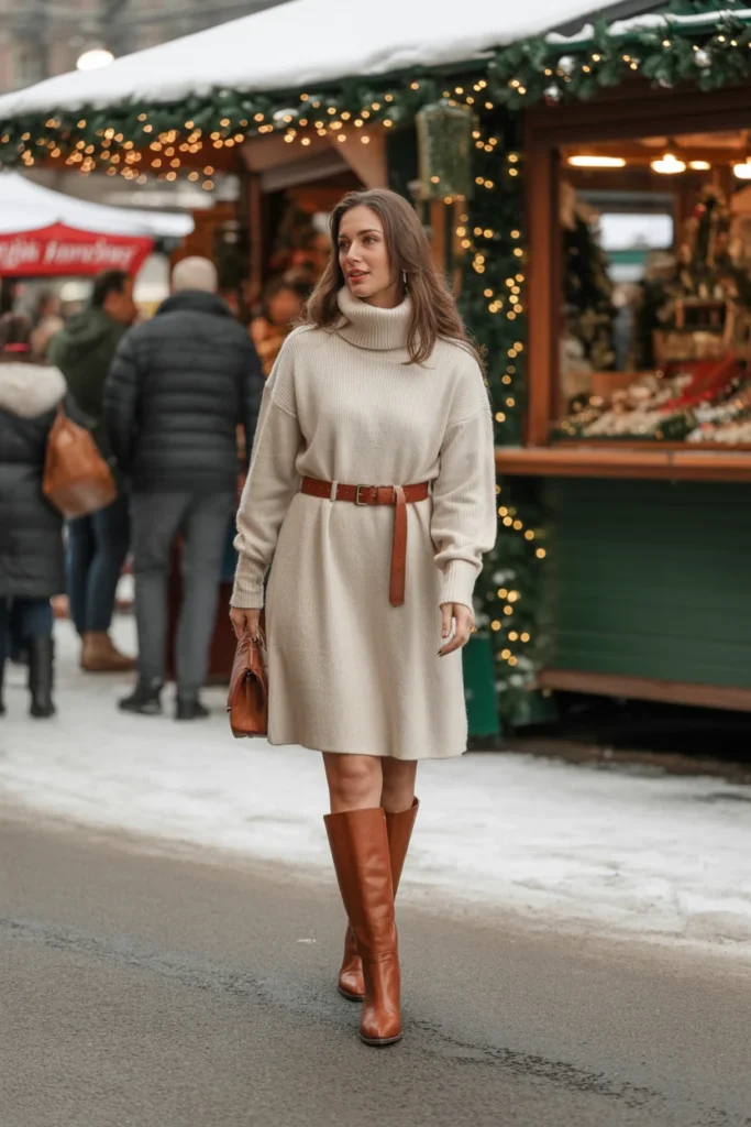 Cream sweater dress outfit