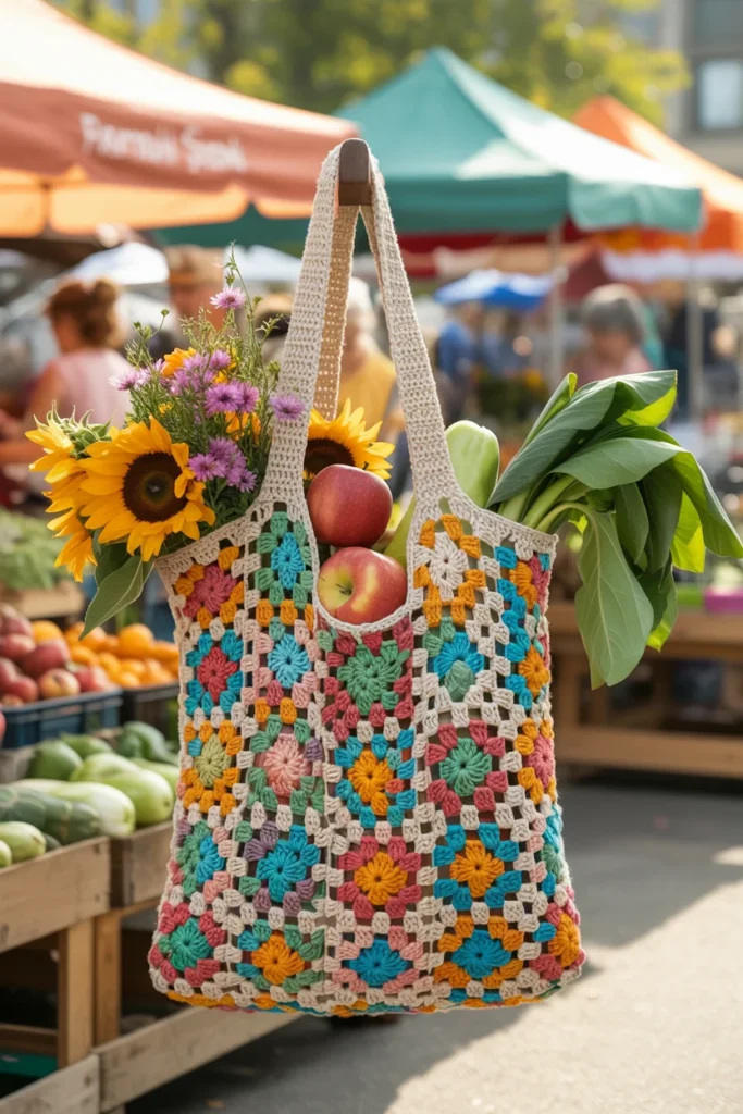 Crochet granny square tote