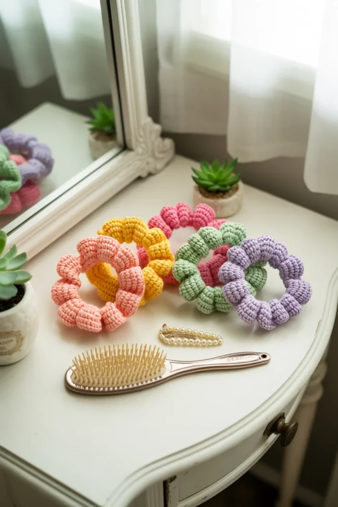 Crochet hair scrunchies
