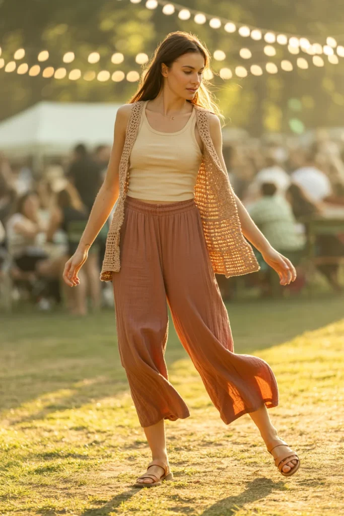 Cropped wide leg pants brunch outfit