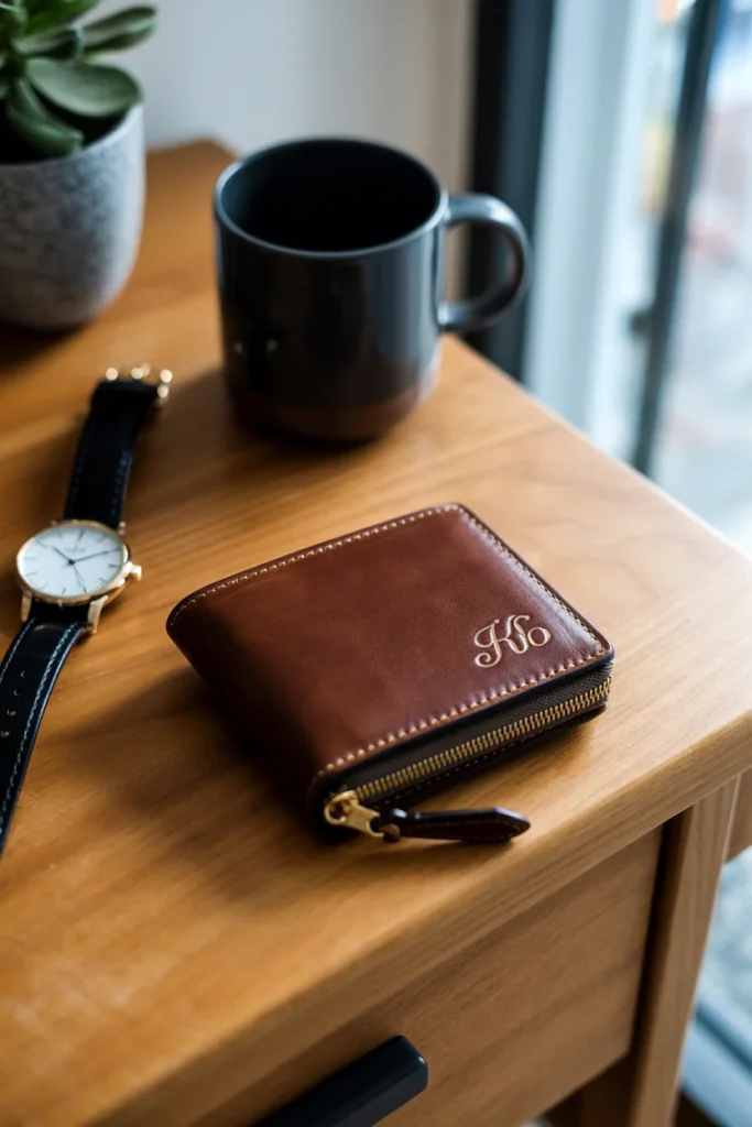 Custom engraved leather wallet gift