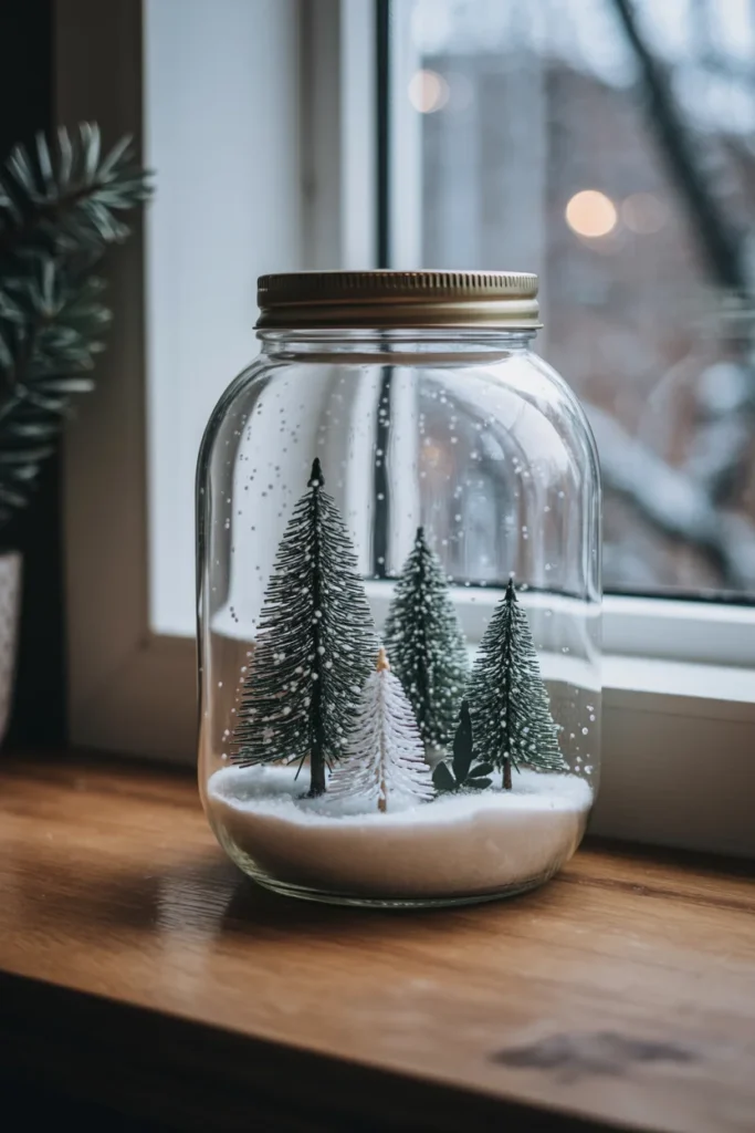 DIY recycled jar snow globes
