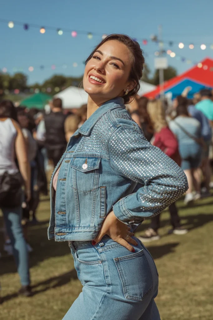 Denim rhinestone Beyoncé look