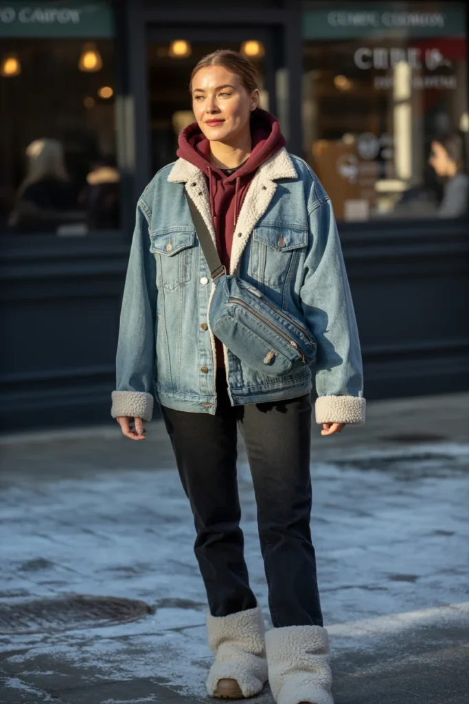 Double denim sherpa outfit