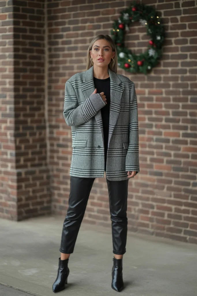 Edgy plaid Christmas blazer