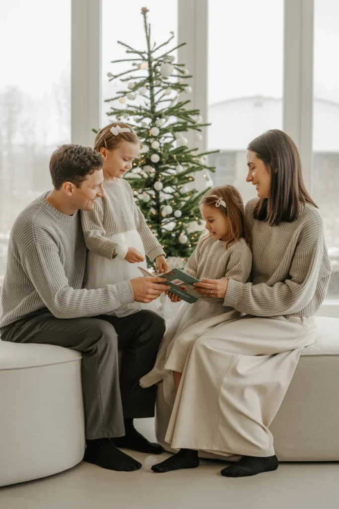 Family holiday matching outfits neutral
