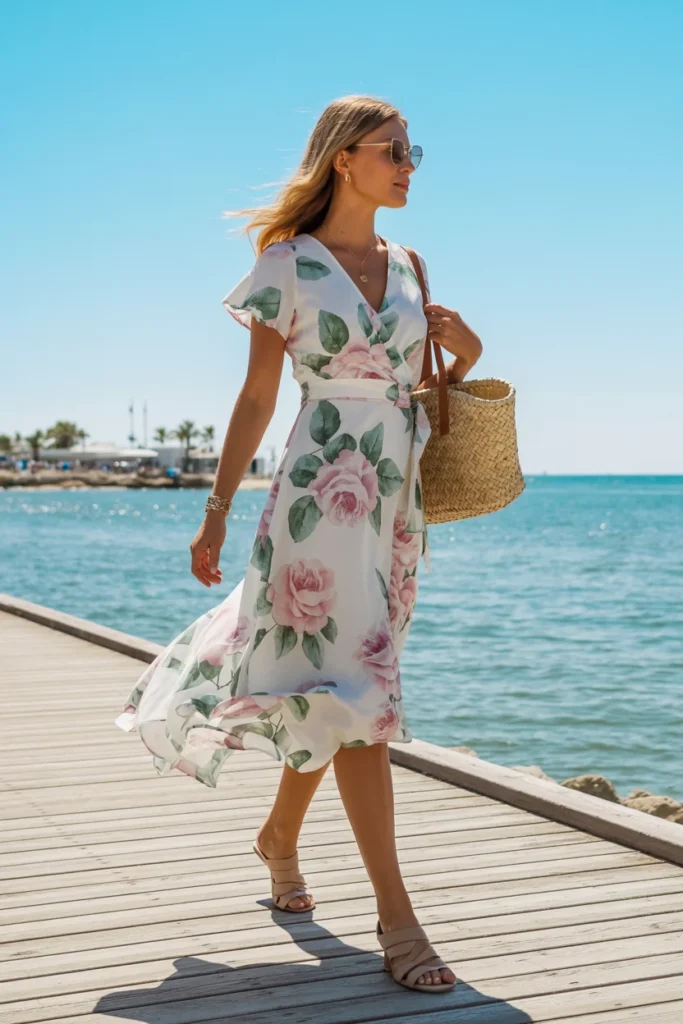 Floral Korean midi dress