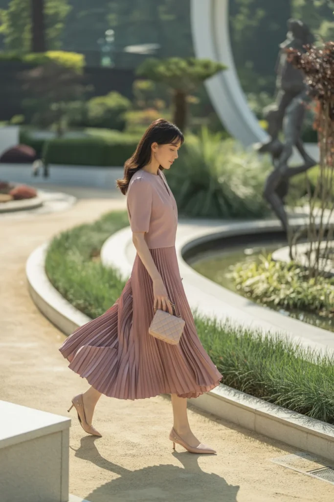 Korean pleated midi dress