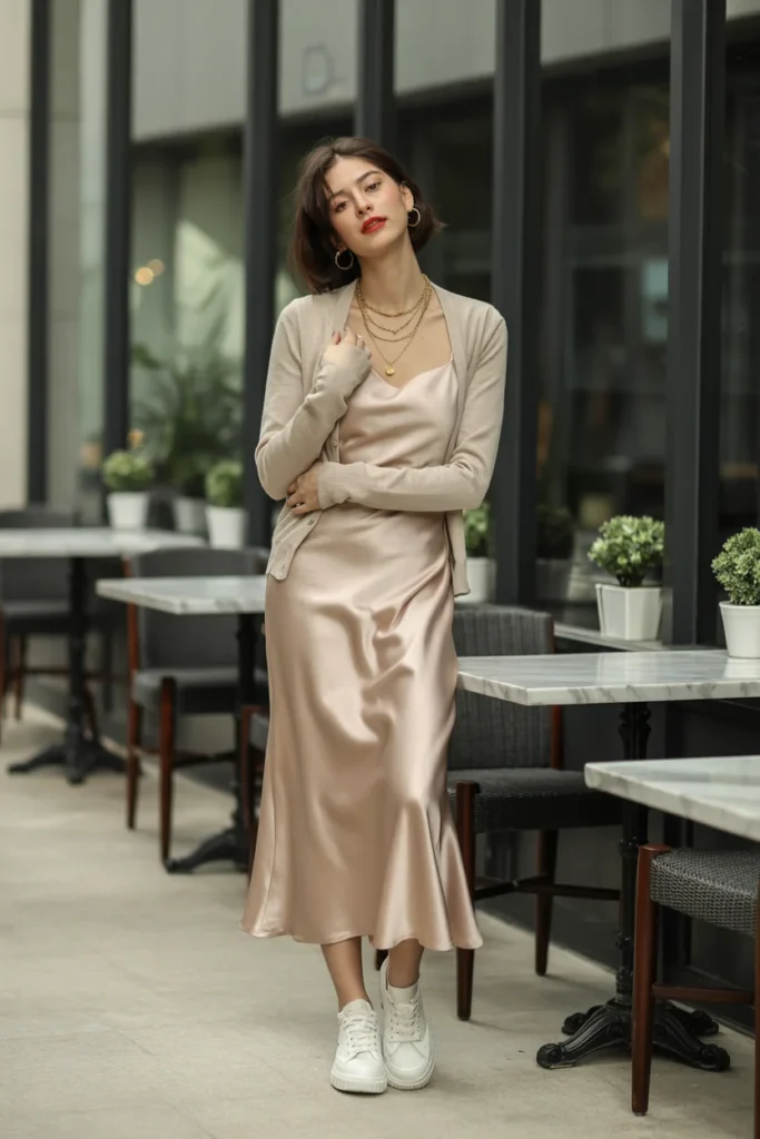 Korean slip dress outfit