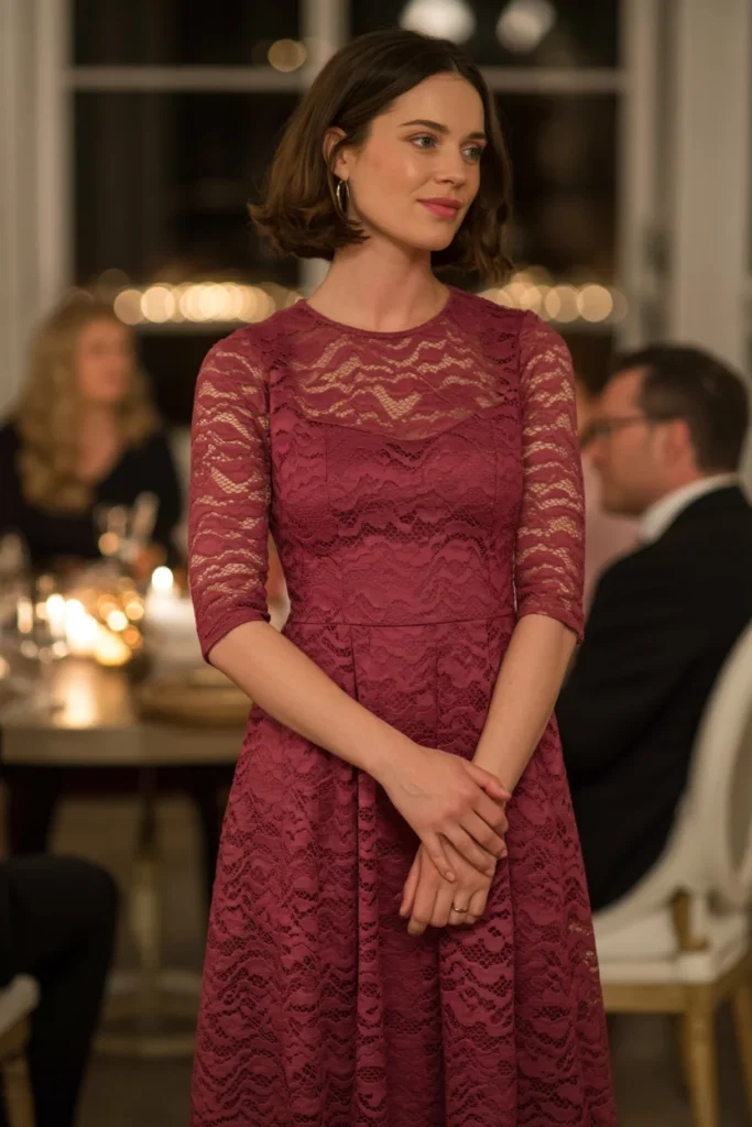 Lace red festive dress