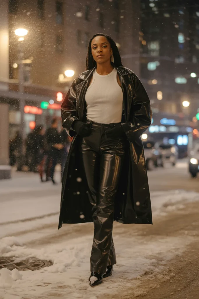 Leather trench winter outfit