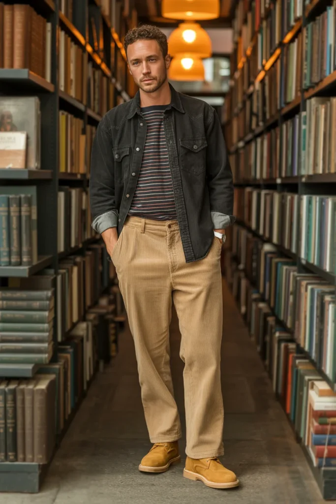 Mens black denim button up layered