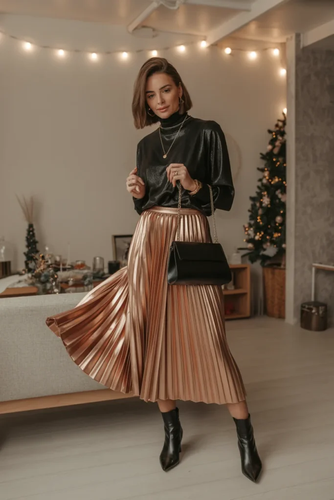 Metallic skirt Christmas outfit