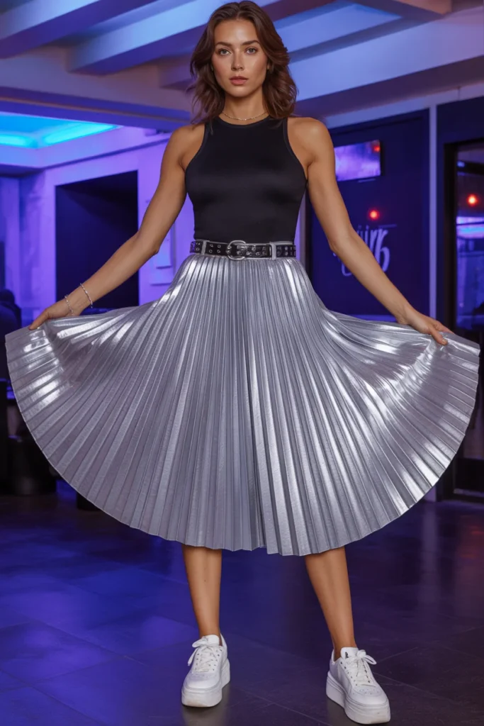 Metallic skirt platform sneakers