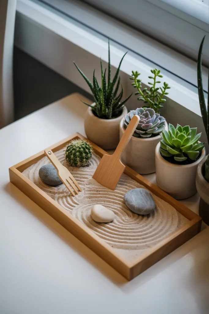 Mini Desktop Zen Garden or Succulent Set