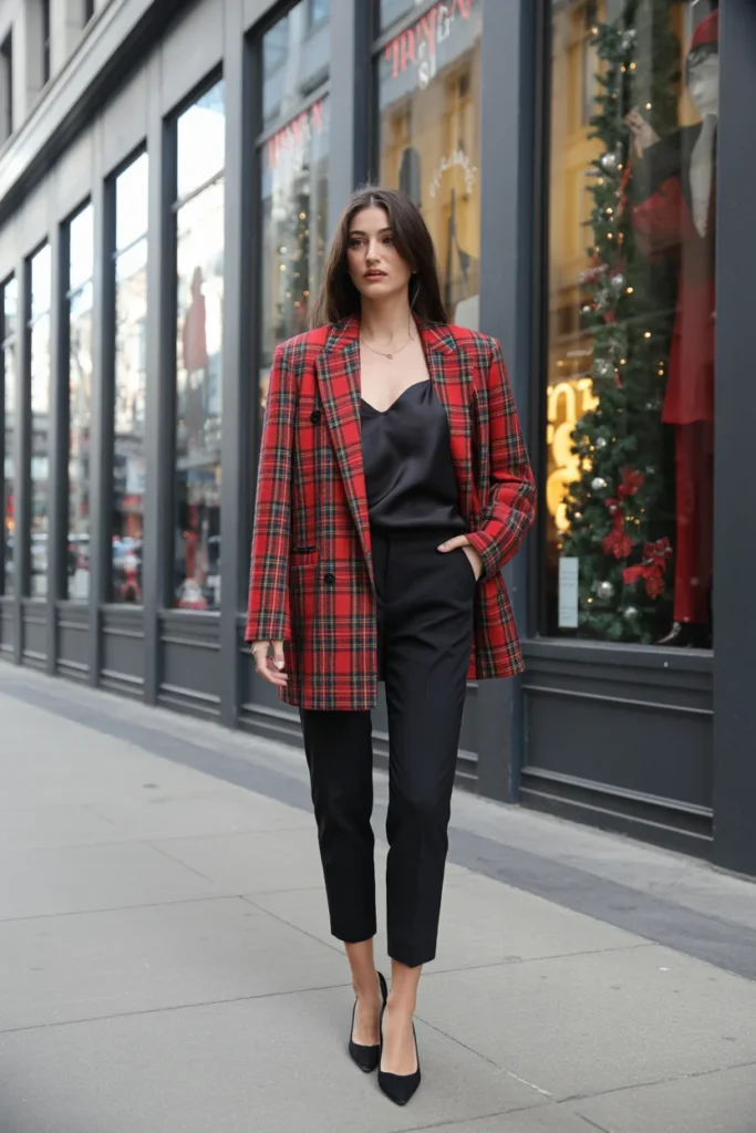 Modern festive plaid outfit