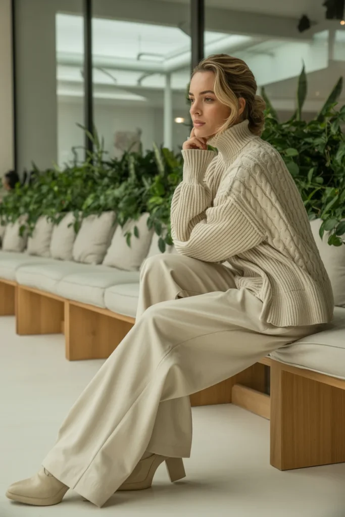 Monochrome cream winter outfit